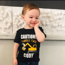 Load image into Gallery viewer, Terrible twos birthday shirt - construction second birthday shirt - terrible twos birthday shirt - construction truck birthday shirt boy