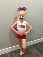 Load image into Gallery viewer, USA rhinestone sports bra youth
