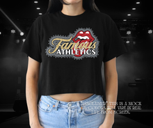 Load image into Gallery viewer, Famous Athletics rhinestone rollingstone- cropped tee
