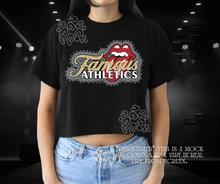 Load image into Gallery viewer, Famous Athletics rhinestone rollingstone- cropped tee
